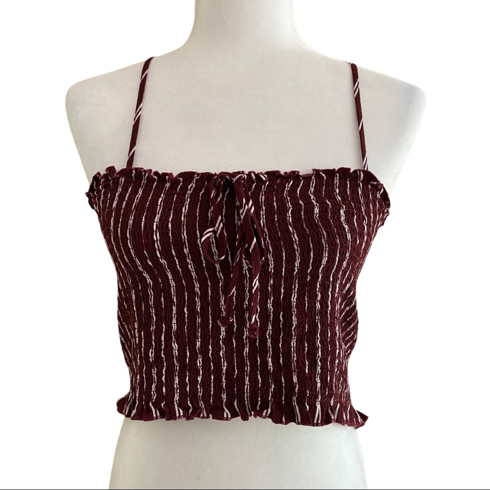 LA Hearts • Burgundy & White Striped Smocked Crop Top